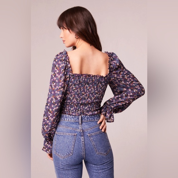 AGATHE PURPLE FLORAL SMOCKED TOP - Picture 4 of 4